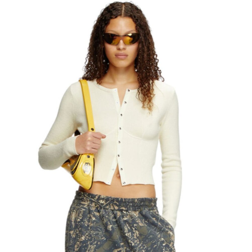 Diesel Lesta White Cream Button-Up Knit Cardigan